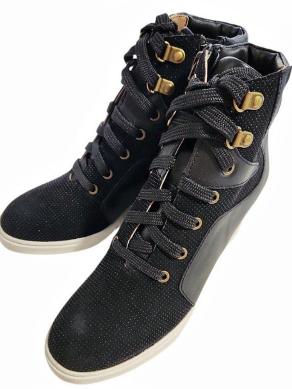 Black High Top Leather Wedge Sneakers New